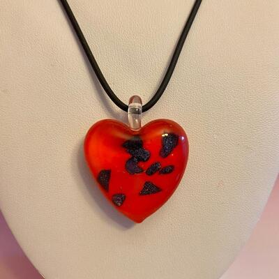 Red Glass Heart Pendant Necklace