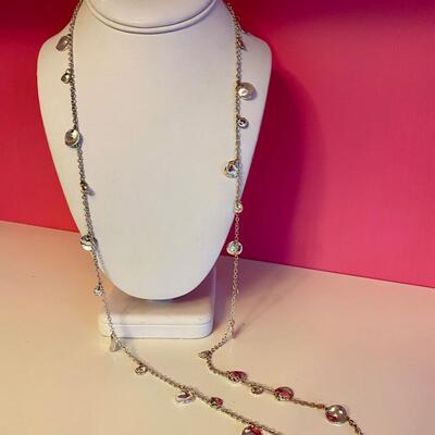 Long Silver Necklace with Circle Charms