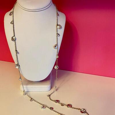 Long Silver Necklace with Circle Charms