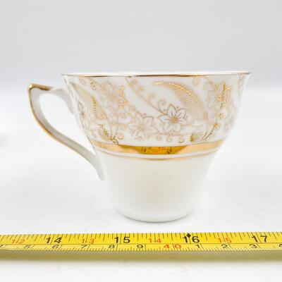 CROWNFORD CHINA WHITE & GOLD TEACUP & SAUCER
