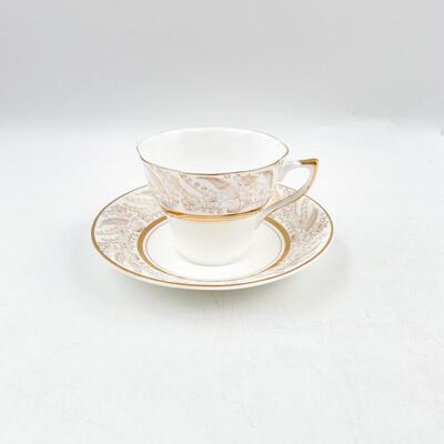 CROWNFORD CHINA WHITE & GOLD TEACUP & SAUCER