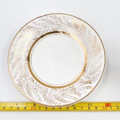 CROWNFORD CHINA WHITE & GOLD TEACUP & SAUCER