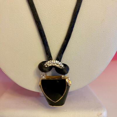 Black Purse with Crystal Handle Pendant Necklace