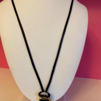 Black Purse with Crystal Handle Pendant Necklace