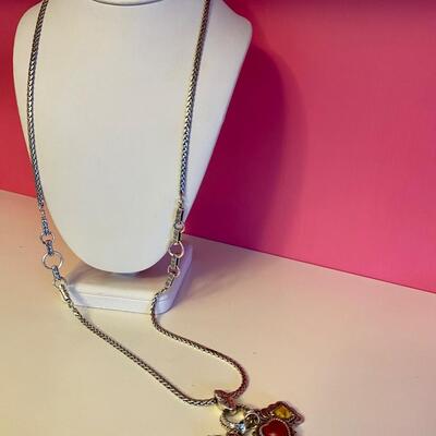 Long Brighton Necklace with Blue, Red and Yellow Stone Charms