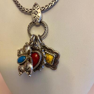 Long Brighton Necklace with Blue, Red and Yellow Stone Charms