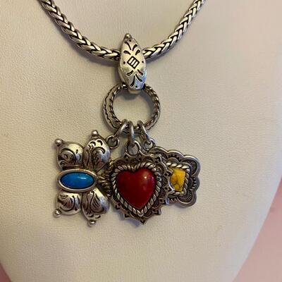 Long Brighton Necklace with Blue, Red and Yellow Stone Charms