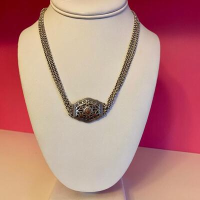 Brighton Three Strand Silver Necklace with Pendant