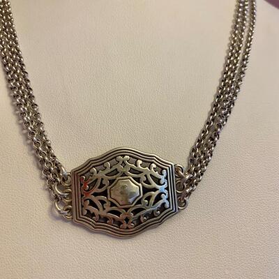 Brighton Three Strand Silver Necklace with Pendant