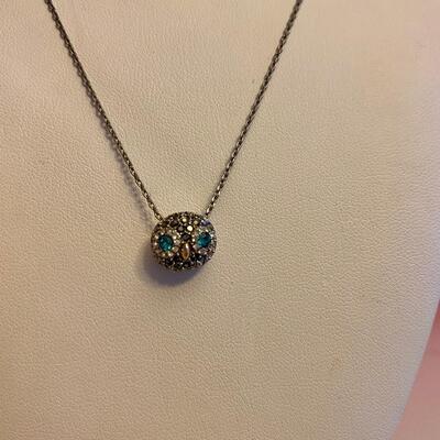 Crystal Owl Face Charm Necklace