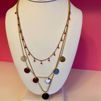 Three strand Gold and Orange Bead Necklace