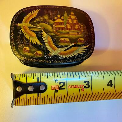 Russian Lacquer Box Cranes Over Village