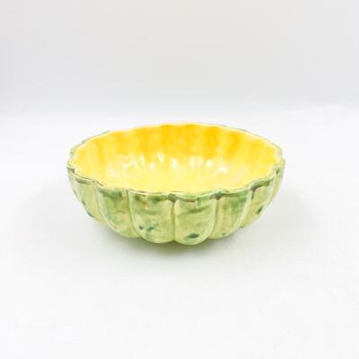 HANDMADE 6â€ GREEN & YELLOW POTTERY BOWL - SIGNED â€œNâ€ OR â€œZâ€