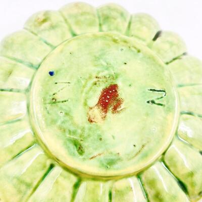HANDMADE 6â€ GREEN & YELLOW POTTERY BOWL - SIGNED â€œNâ€ OR â€œZâ€