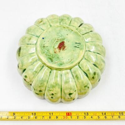 HANDMADE 6â€ GREEN & YELLOW POTTERY BOWL - SIGNED â€œNâ€ OR â€œZâ€
