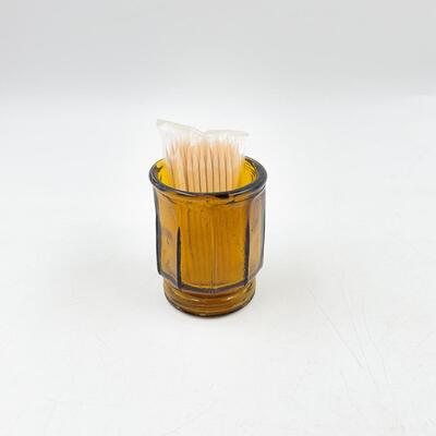 VINTAGE 2â€ AMBER DEPRESSION GLASS TOOTHPICK HOLDER