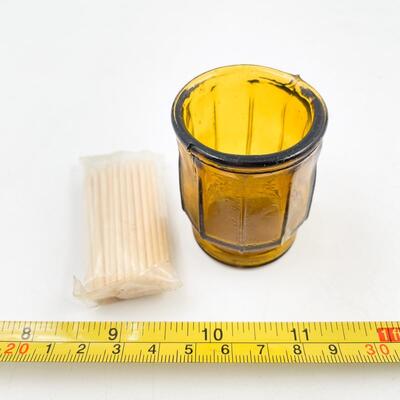 VINTAGE 2â€ AMBER DEPRESSION GLASS TOOTHPICK HOLDER