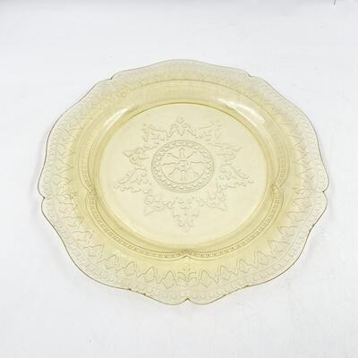 VINTAGE 11â€ YELLOW DEPRESSION GLASS PLATE