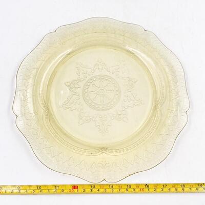 VINTAGE 11â€ YELLOW DEPRESSION GLASS PLATE