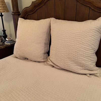 Pottery Barn Queen Tan Quilt and 2 Euro Shams with Pillows