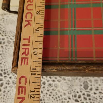 Lot 1: (2) Vintage Trays - 1 Myrtle Wood and 1 with wood and Glass