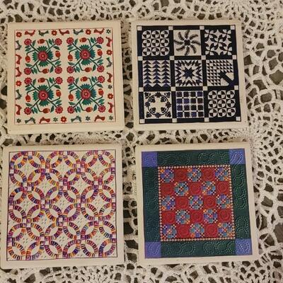 Lot 18: Quilt theme Tile Coasters with Cork Bottoms