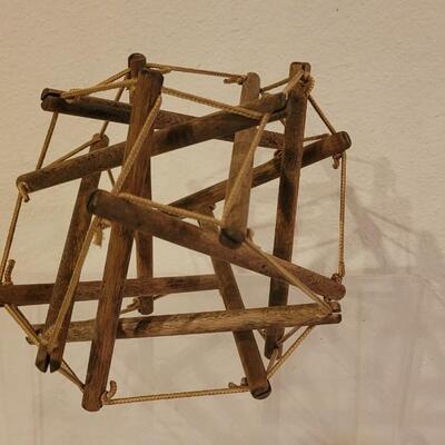 Lot 20: Vintage Coiled Basket and Wood & String Sculpture