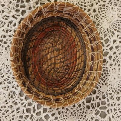 Lot 20: Vintage Coiled Basket and Wood & String Sculpture