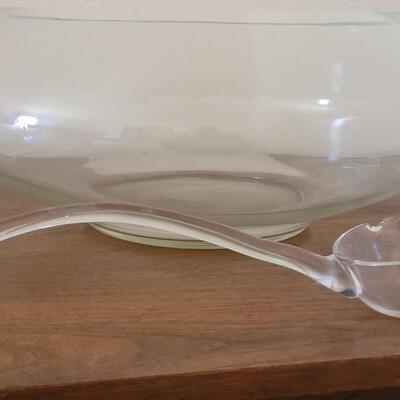 Lot 32: Mid Century Modern Reikes-Crisa Punch Bowl, 22 Cups, Original Glass Ladel and 2 Plastic Ladels & Cup Hooks