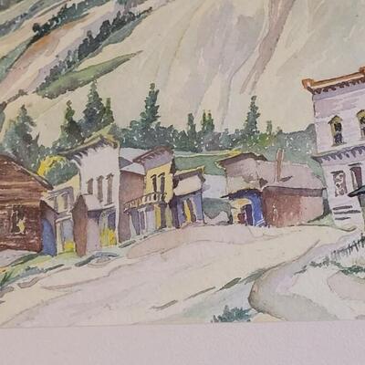 Lot 33: Original Framed Watercolor Art of a Mountain Town- Unsigned
