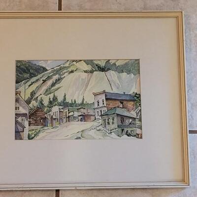Lot 33: Original Framed Watercolor Art of a Mountain Town- Unsigned