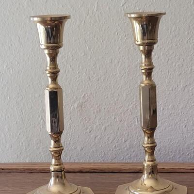 Lot 38: Brass Candle Sticks and Drawer with Brass Hardware