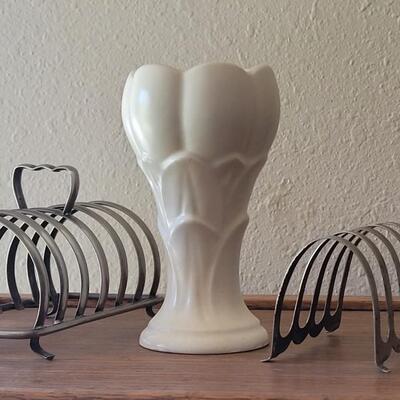 Lot 39: Vintage White Ceramic Vase and 2 Metal Letter Holders