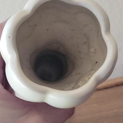 Lot 39: Vintage White Ceramic Vase and 2 Metal Letter Holders