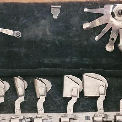 Lot 43: (2) Antique Fold Out Singer Sewing Machine Accessories Box - 1 with Accessories and 1 without