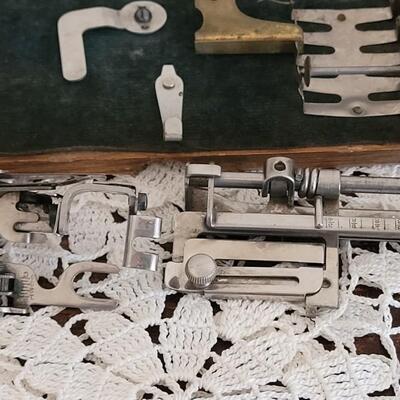 Lot 43: (2) Antique Fold Out Singer Sewing Machine Accessories Box - 1 with Accessories and 1 without