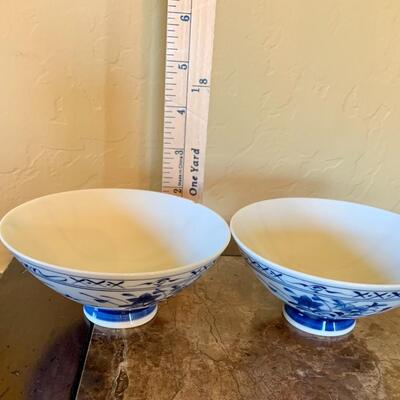 Vintage Blue and White Rice Bowls