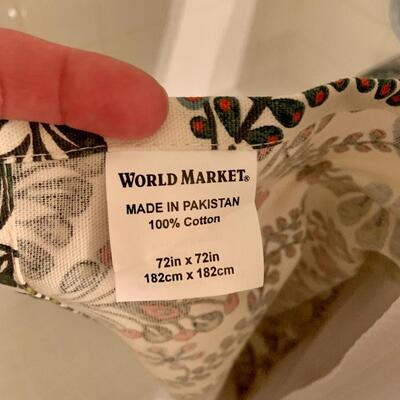 World Market shower curtain and curtain hooks