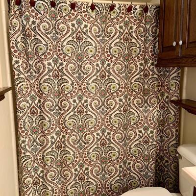 World Market shower curtain and curtain hooks
