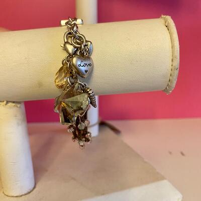 Brighton Triple Band Bracelet with Clear Beads and Charms