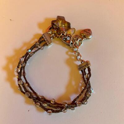 Brighton Triple Band Bracelet with Clear Beads and Charms