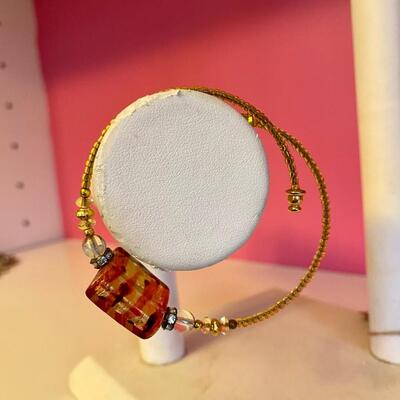 Glass Pendant Beaded Cuff Bracelet