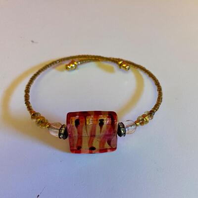 Glass Pendant Beaded Cuff Bracelet