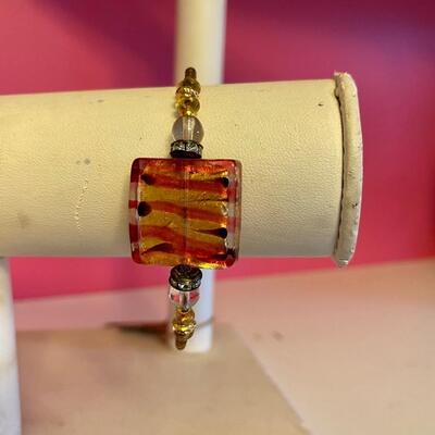Glass Pendant Beaded Cuff Bracelet