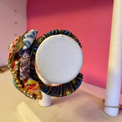 Colorful Jewel and Flower Fabric Cuff