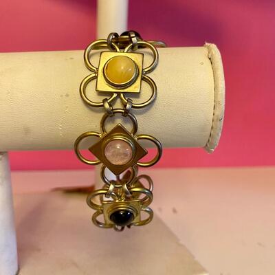 Gold Flower, Block and Jewel Bracelet