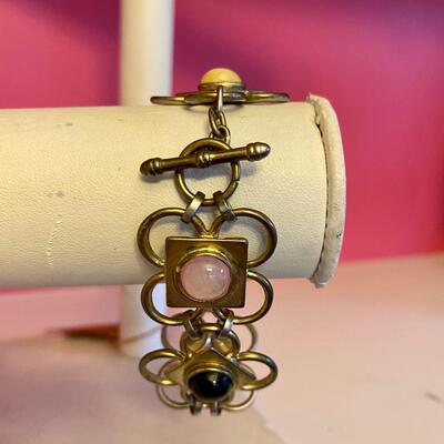 Gold Flower, Block and Jewel Bracelet