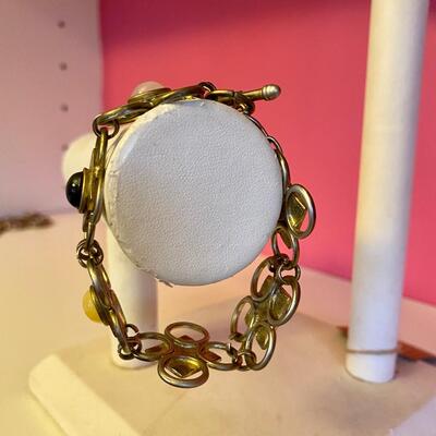 Gold Flower, Block and Jewel Bracelet