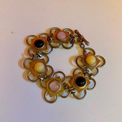 Gold Flower, Block and Jewel Bracelet