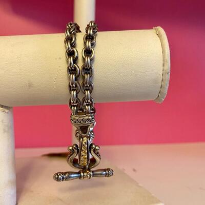 Scott Kay Silver and Gold Rolo Woven Toggle Bracelet 925 Sterling Silver, 7.5"